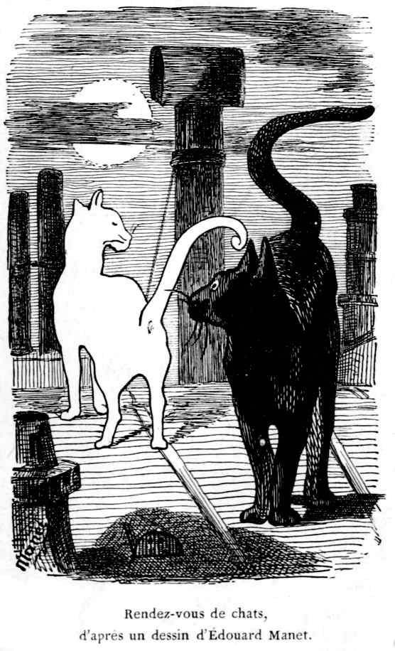 Rendez-vous de chats, d'après un dessin d'Édouard Manet.