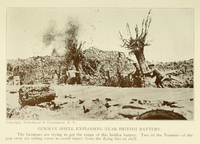 GERMAN SHELL EXPLODING NEAR BRITISH BATTERY.