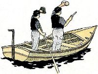 two men in boat waving